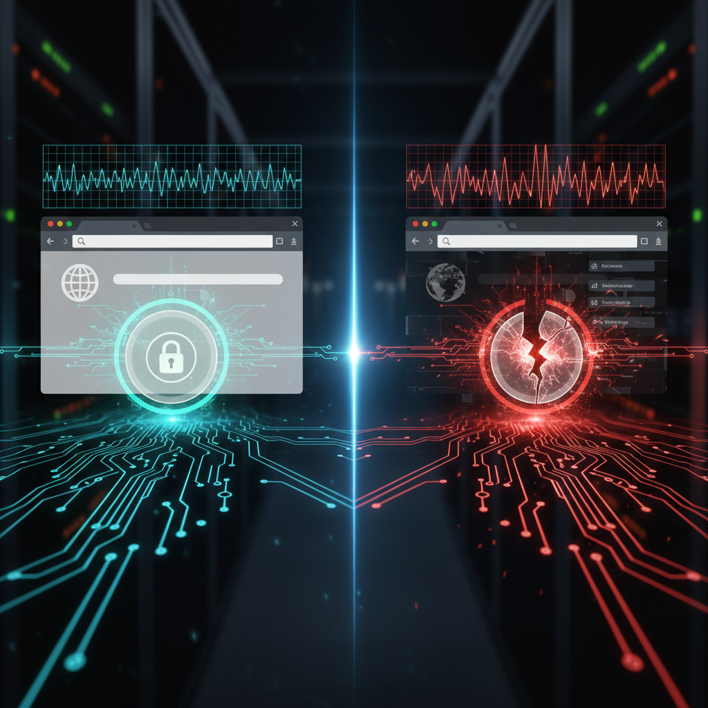 Stock vs modified browsers during TLS fingerprint verification.