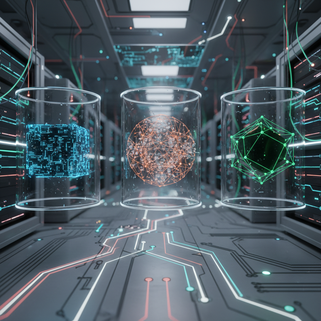 Three isolated digital storage units for different filesystem boundaries.