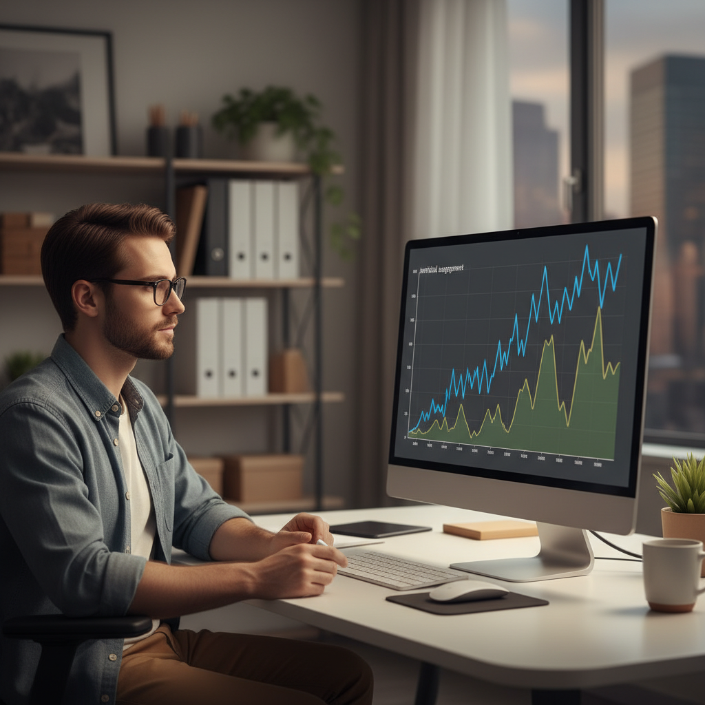 Data analyst examining voting pattern graphs on a computer screen.
