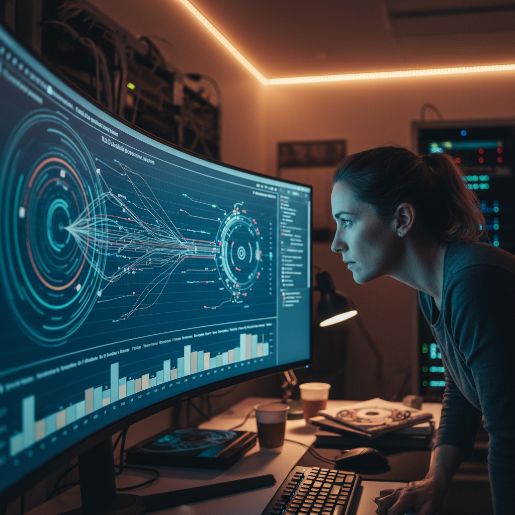 Engineer examining TLS fingerprinting data on a computer screen.