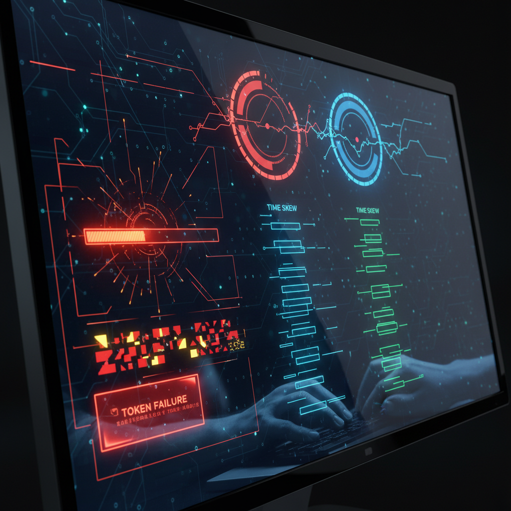 Computer screen with file transfer errors highlighting token issues.