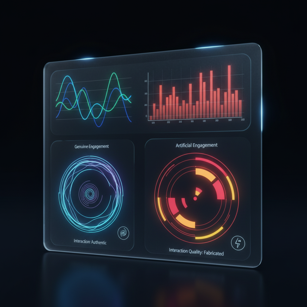 Digital dashboard with engagement metrics charts and graphs.