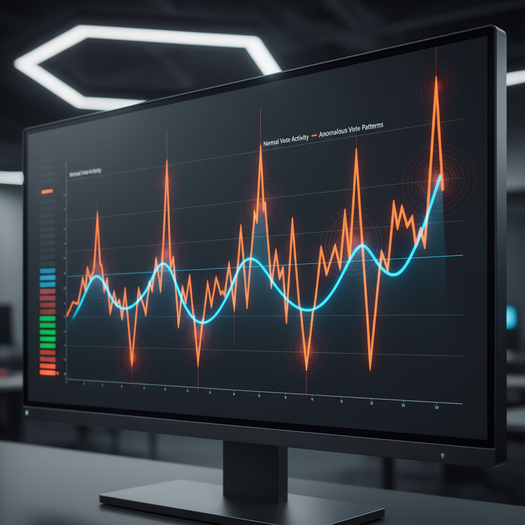 Graph on screen showing vote patterns with unusual peaks.