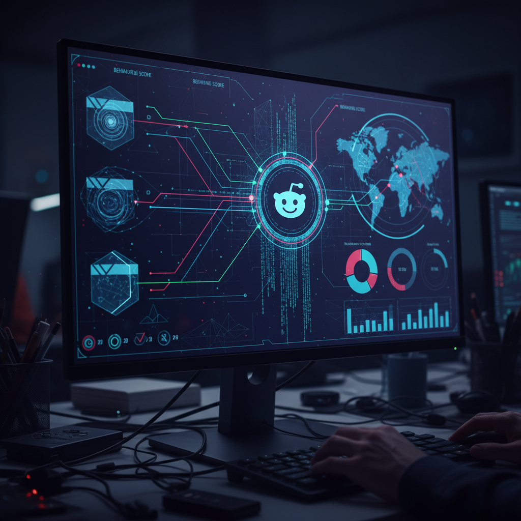 Computer screen showing browser fingerprints and IP data in an office setting.